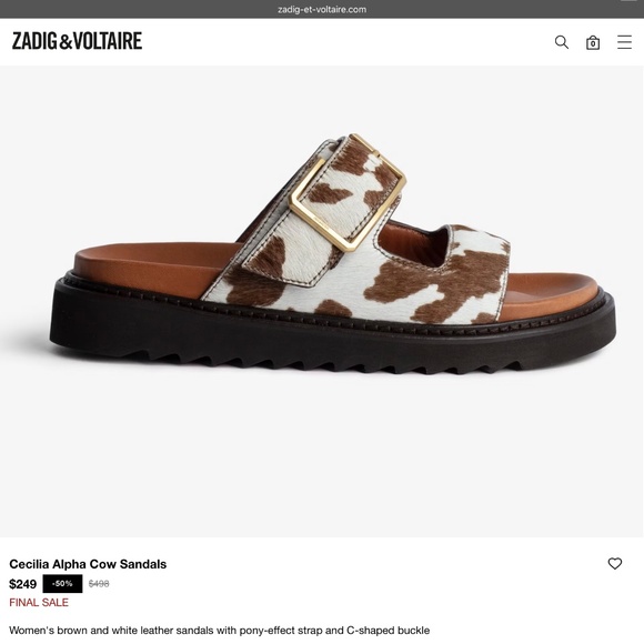 Zadig & Voltaire Cecilia Alpha Cow Sandals SZ 40 - Picture 15 of 16